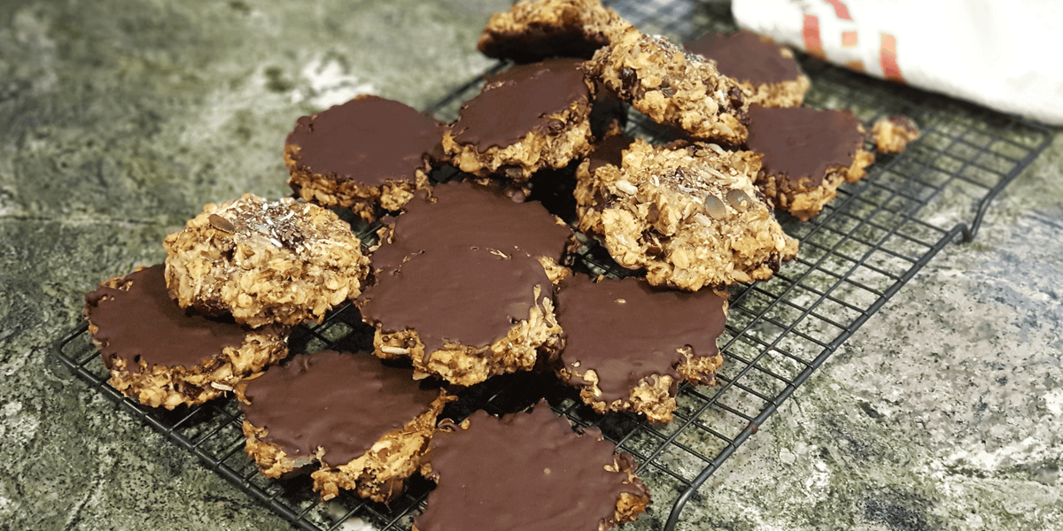 Chunky Muesli Biscuits with Choc Top – Something to Crow About